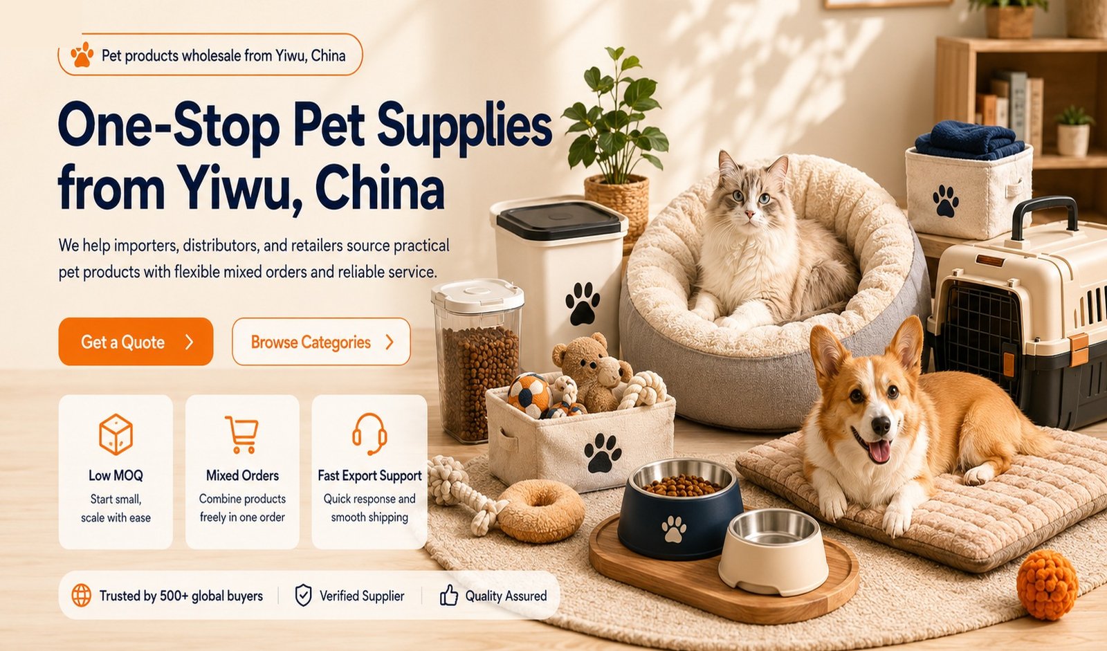 YiwuPets low MOQ mixed container pet supplies sourcing