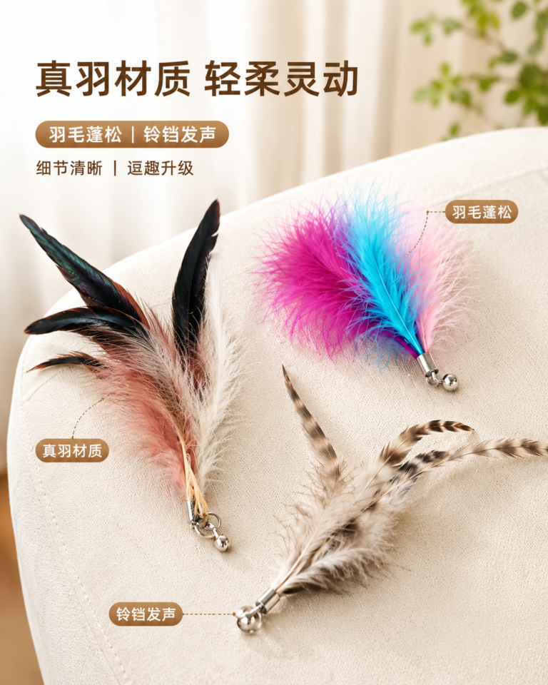 Interactive cat feather wand toy