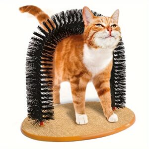 Cat Self Groomer Arch Brush with Scratching Base and Hanging Feather Toy