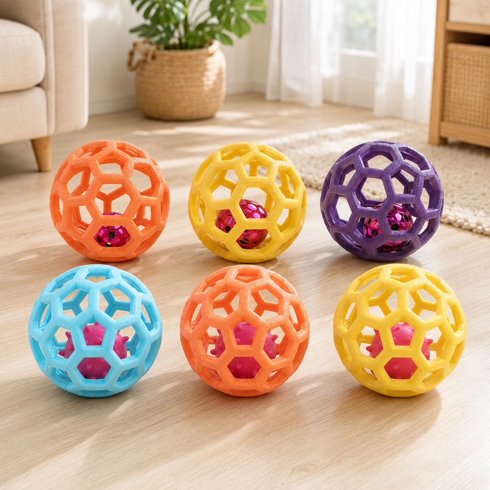 Flexible TPR Bell Ball for Interactive Dog Play Textured Dog Chew Ball with Internal Bell or Toy Hollow Fetch and Enrichment Ball for Dogs