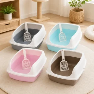 Hoopet EasyClean Semi-Enclosed Cat Litter Box with High Splash Guard & Scoop