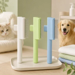 Pet Detangling Comb with Hair-Release Button, Lightweight Cat and Dog Grooming Comb, Rounded-Pin Pet Comb for Loose Hair