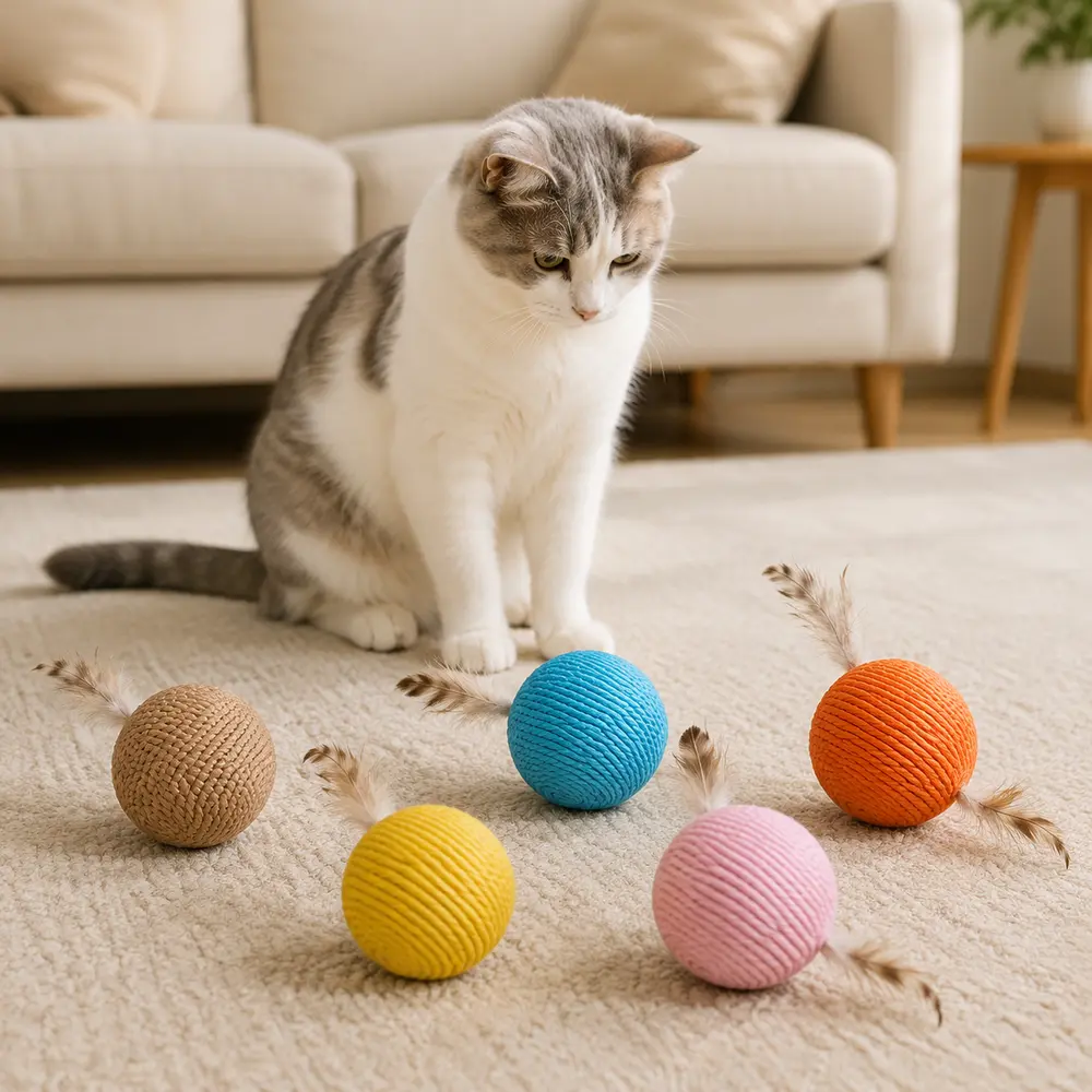 Interactive Sisal Ball Cat Toy with Bell – Durable Chew & Play Ball for Cats