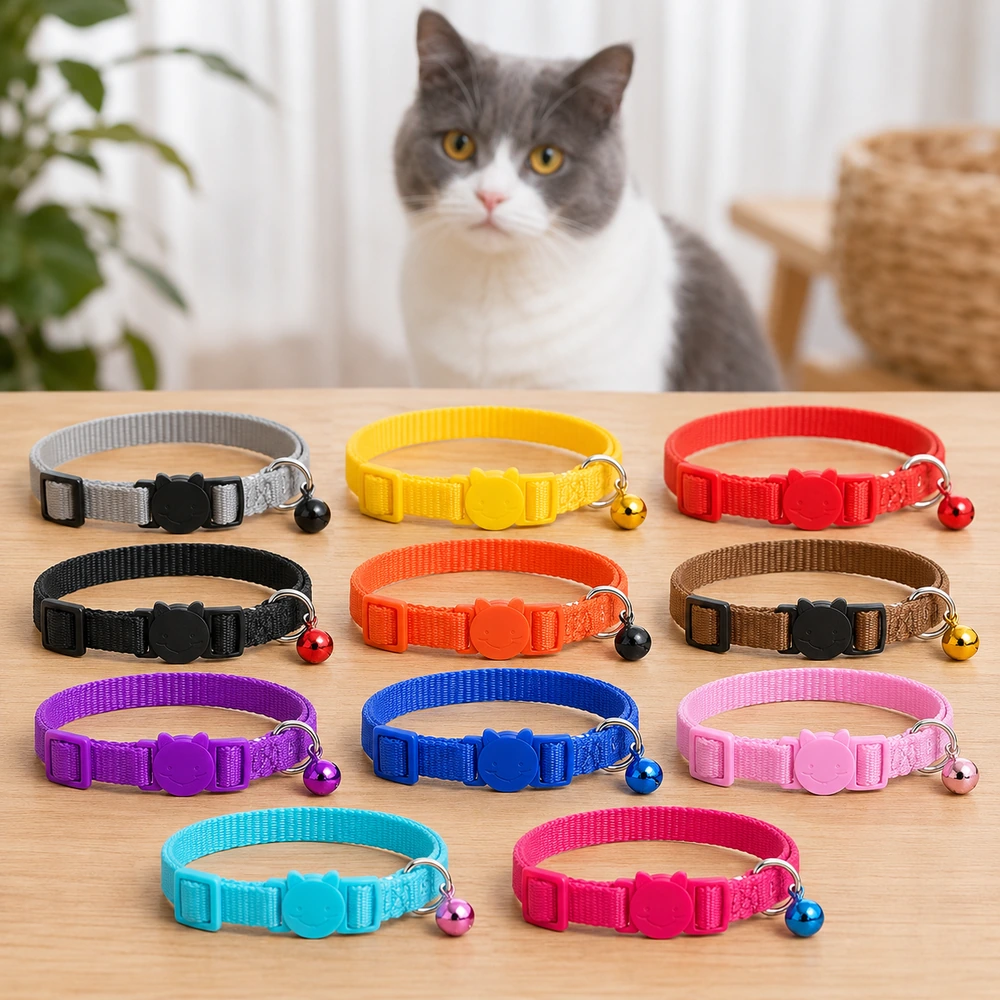 Soft Nylon Cat Collar with Safety Buckle and Bell