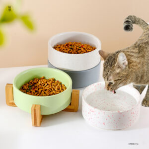 Cartoon Ceramic Pet Bowl | Creative Round Cat & Dog Food Bowl
