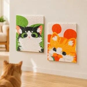 Cute Cartoon Corrugated Cat Scratch Wall Pad for Cats – Durable Self-Adhesive Claw Scratcher