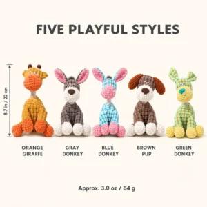 Interactive Squeaky Animal Toy for Dogs, Textured Chenille Dog Chew Toy, Funny Plush Dog Toy for Indoor Play