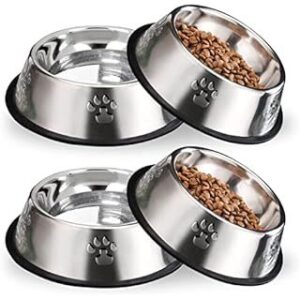 Premium Stainless Steel Non-Slip Pet Food Bowl with Paw Print Design