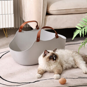 Large Semi-Enclosed Cat Litter Box with Portable Handle
