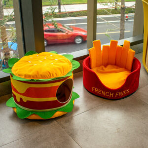 Cute Hamburger & French Fries Cat Bed – Soft Plush Pet Nest for Cats and Small Dogs