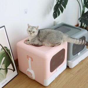 Modern Fully Enclosed Drawer Cat Litter Box with Odor Control & Splash Protection