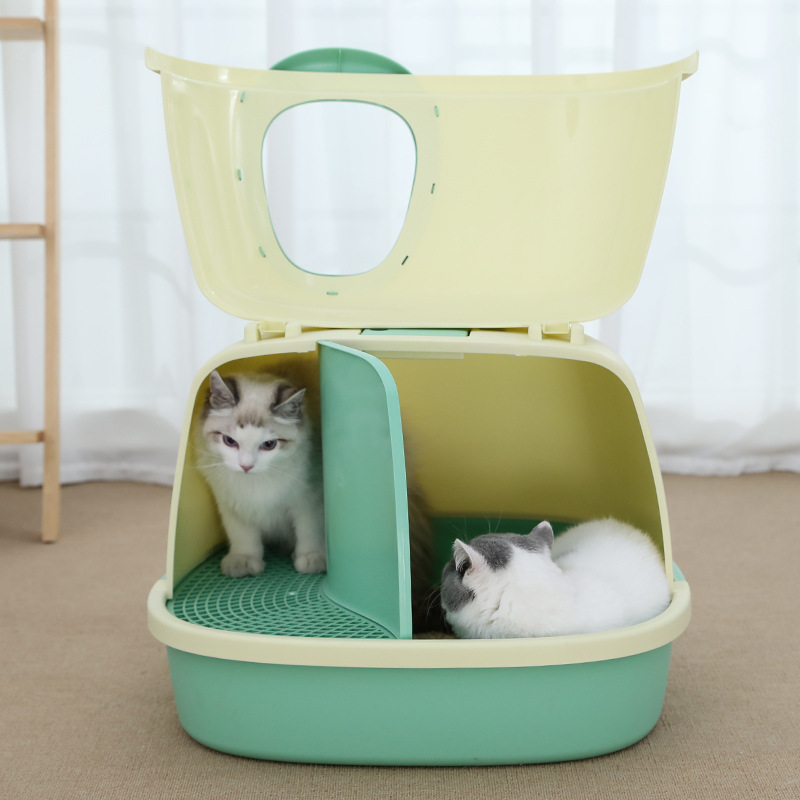 Large Enclosed Cat Litter Box with Long Walkway Design & Anti-Litter Tracking Entrance