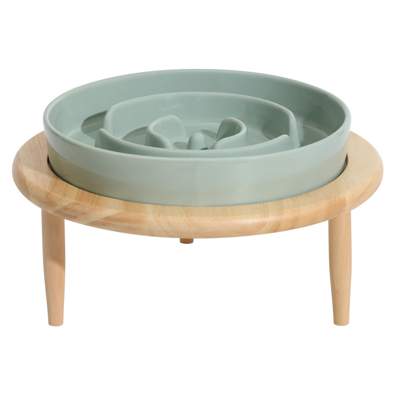 Ceramic Slow Feeder Dog Bowl with Elevated Stand | Anti-Gulp Pet Food Bowl