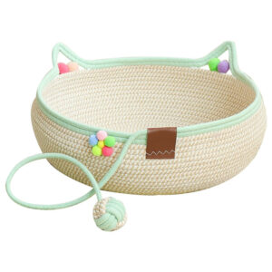 Handwoven Cotton Linen Cat Bed with Scratching Pad & Cozy Rest Area