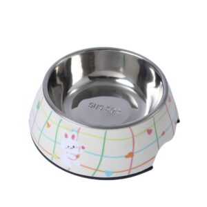 Cute Cartoon Stainless Steel Pet Bowl with Melamine Base