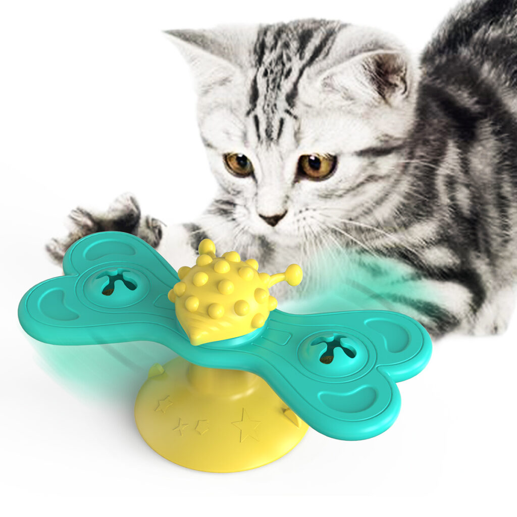 Interactive Butterfly Windmill Spinner Cat Toy with Suction Base