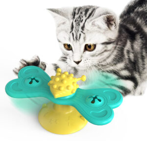 Interactive Butterfly Windmill Spinner Cat Toy with Suction Base