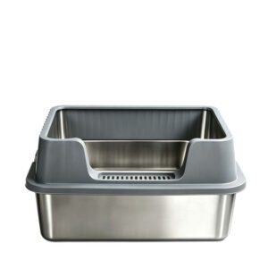 Premium Stainless Steel Semi-Enclosed Cat Litter Box with High Splash Guard Cover