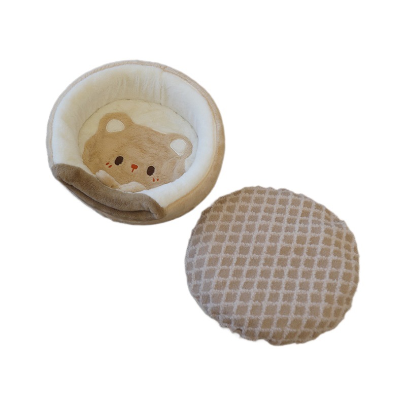 Convertible Teddy Bear Cat Bed with Removable Cushion for Cats & Small Pets