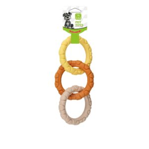 TPR Scented Dog Chew Toy – Triple Ring & Tug Tennis Ball Interactive Toy