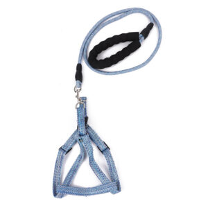 Linen Dog Harness & Leash Set, Padded Handle Walking Lead for Small Medium Dogs