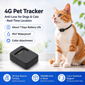 4G Pet GPS Tracker for Cats and Dogs, Anti-Lost, Beidou Real-Time Positioning, IP67 Waterproof, Rechargeable Pet Locator