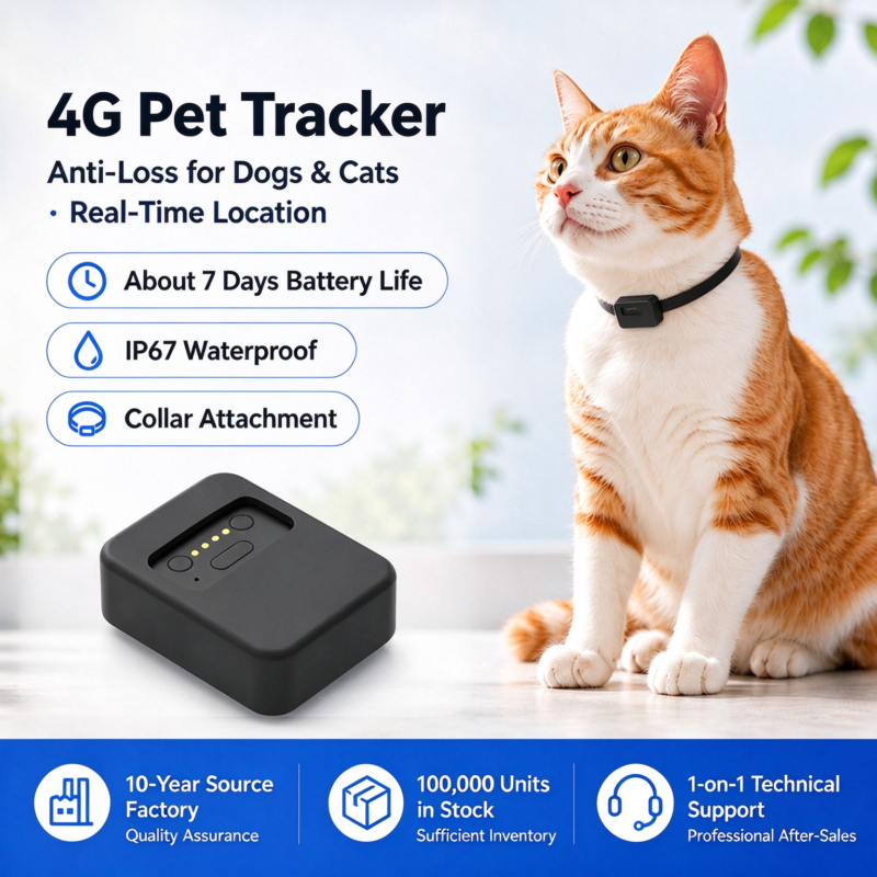 4G Pet GPS Tracker for Cats and Dogs, Anti-Lost, Beidou Real-Time Positioning, IP67 Waterproof, Rechargeable Pet Locator